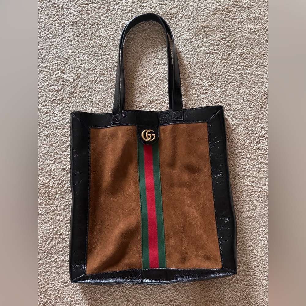 Gucci Brown and Black Tote with Signature Stripe